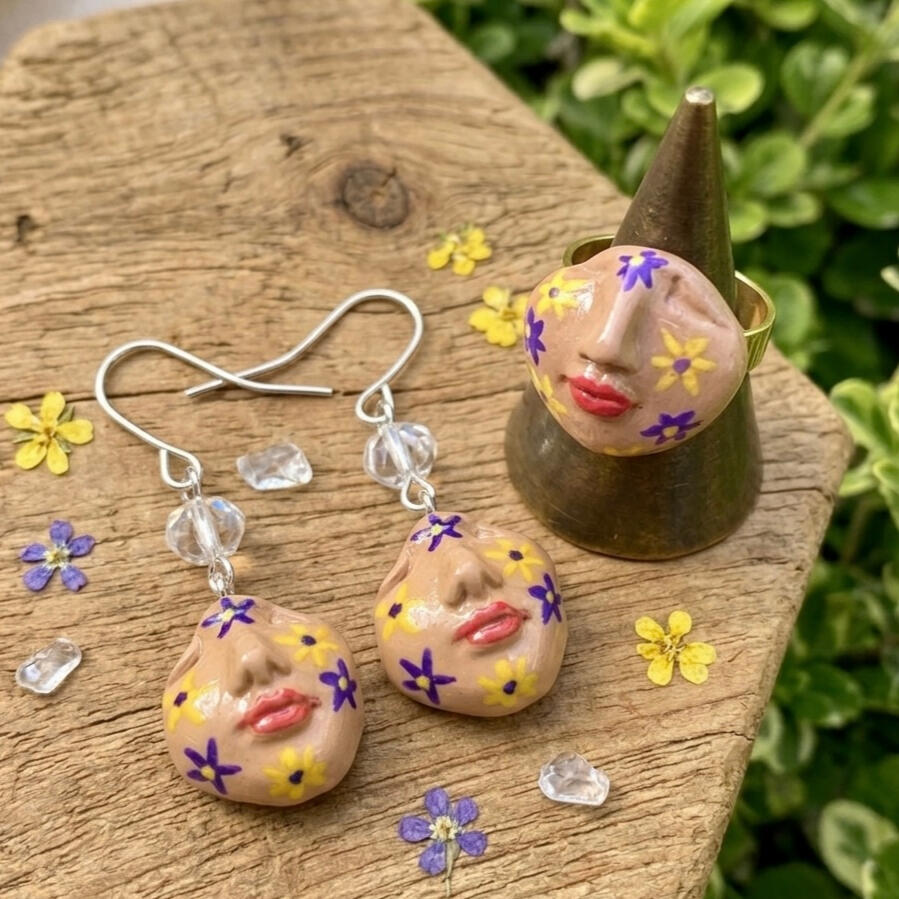 Summer Face Flower Jewelry Set Sommerliches Schmuckset mit Blumenmotiven für das Gesicht